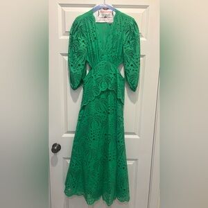 Green Cotton Eyelet Dress Midi Dress